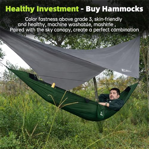 Camping Hammock with Mosquito Net and RainFly Tarp - 2 Person Hammock, Portable Parachute Nylon Hammock for Outdoor, Hiking, Backpacking, Backyard, Travel (Up to 500lbs) - Forest Green - color: Forest Green