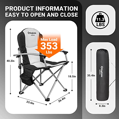 KingCamp Oversized Camping Folding Chair, Heavy Duty 450 LBS with Lumbar Support, Padded Outdoor Chair with Cup Holder, Camp Lawn Chair with Cooler Bag for Sports, Garden, Beach, Fishing - color: High Back-black-1 Pack