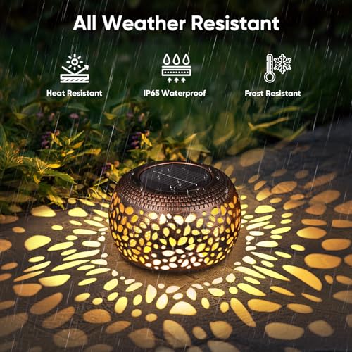 Solar Lanterns Outdoor Waterproof Decor: 2 Pack Red Copper Hollow Out Retro Metal Solar Lights - Unique Gardening Gifts for Women Mom - Outside Patio Porch Yard Tabletop Decorations 2 Lighting Modes - size: Red Copper 2 Pack