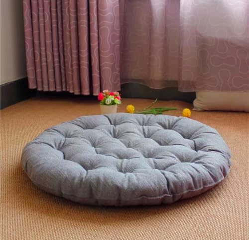 Large Linen Floor Cushions,Round Futon Pillows Japanese Style Tufted Floor Pillows Meditation Cushions for Seating On Pad for Yoga Sofa Balcony(Size:65x65cm(26x26inch),Color:Light Gray) - color: Light Gray, size: 65x65cm(26x26inch)