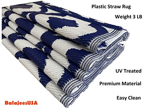 Outdoor Rug - 2 PK 5x7 Blue, Reversible Recycled Plastic Straw Outdoor Patio Rugs Clearance Waterproof Large RV Camper Mats 491 - color: Blue, White, size: 2 Pack 5 ft x 7 ft (Rectangular)