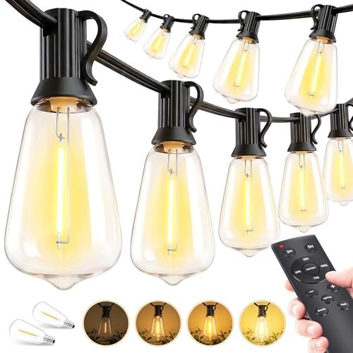Outdoor Lights String Patio Outside - 100ft 30M LED Waterproof Light - Hanging Lighting ST38 Shatterproof Edison Bulb Deck Backyard Gazebo Balcony Party Bistro Cafe Pergola Garden Yard Porch Dimmable - size: 100FT-Remote