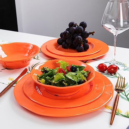 LEHAHA Orange Melamine Dinnerware Set, 12 Piece Kitchen Tableware Plates Bowls Dishes Set, Lightweight Unbreakable Dinnerware Set for 4, Dishwasher Safe and BPA free - color: Orange