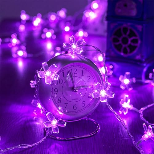 Cute Flower String Lights, USB & Battery Lighted Decorative Fairy Cherry Blossom Indoor Bedroom Tree Branches Hanging, Novelty Floral Lamp for Christmas Easter Wedding Party Birthday Decor (Purple) - color: 10ft Purple Flower Lights