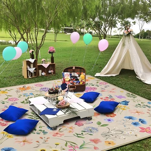 Supfitness Extra Large Picnic Blankets Waterproof Foldable (80 "x 80") Beach Blanket Waterproof Sandproof,3-Layer Thicking Mat Outdoor Packable Camping Blanket(Bohemian) - color: Light Yellow, size: 80x80in