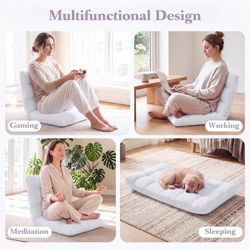 Giantex Folding Floor Chair with Back Support, 14 Adjustable Position, Padded Sleeper Bed, Couch Recliner, Gaming Video Chairs for Adults, Meditation, Living Room (White) - color: White, size: 26"x21"x21"
