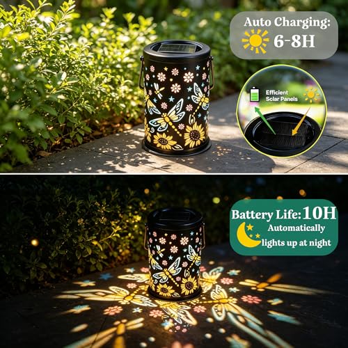 Solar Lanterns Outdoor Waterproof Solar Lights Outdoor Garden, Gifts for Women Mother's Day Mom Grandma, Hanging Solar Lights Dragonfly Garden Decor for Patio, Yard, Lawn, Porch, Backyard - style: Dragonfly