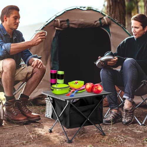 SOUJOY Folding Camping Table with Storage Bag, Small Beach Side Table, Portable Collapsible Aluminum Picnic Tent Side Table for Outdoor Cooking, BBQ, Hiking, Boat, Travel
