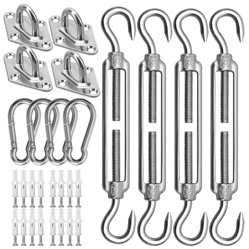 Sun Shade Sail Hardware Kit 6 Inch for Rectangle & Triangle Shade Sail Install, Stainless Steel Shade Sail Fixing Accessories for Outdoor Patio Canopy Garden, Heavy Duty Awning Attachment Set (44 Pcs) - color: Silver, size: M6-44PCS
