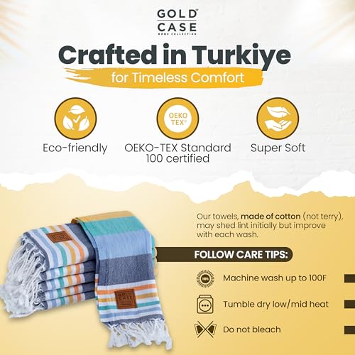 Gold CASE Turkish Hand Towels for Bathroom Set of 6 – 20 x 40'' – 100% Cotton Bathroom Hand Towels – OLYMPOS Towel for Spa, Face, Tea & Dishcloth – Decorative Cloth – Multicolor - color: Olympos-multicolor-1, style: Hand Towel Set