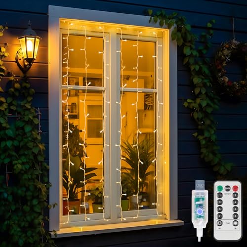 suddus Curtain Lights for Bedroom, 90 Led Hanging String Light Outdoor, Fairy Curtain Lights Indoor for Christmas, Dorm, Wall, Backdrop, Window, Wedding, Party, Birthday Decor, Warm White - color: Warm White, size: USB-90 LED