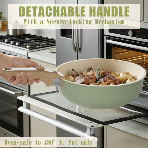 Umite Chef Non Stick Pots and Pans Set, 21 Pcs Ceramic Kitchen Cookware Set with Detachable Handle, Nonstick Healthy Induction Cookware, Dishwasher RV Cookware Set, Oven Safe, Stackable, Sage Green - color: Saga Green