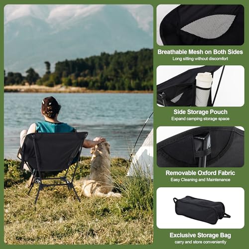 Camping Chair Portable Lightweight Camping Chairs for Adults Foldable 600D Oxford Ultralight Backpacking Chair with Breathable Mesh and Pocket for Outdoor Travel Hiking, Black - color: Black