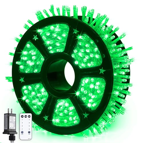 JMEXSUSS 600 LED Green Lights Indoor Outdoor Waterproof, Clear Wire Plug in 168 FT Green Christmas String Lights for Yard Tree Room Garden Halloween Party Xmas Decor, 8 Mode, Remote - color: Green, size: 600 LED