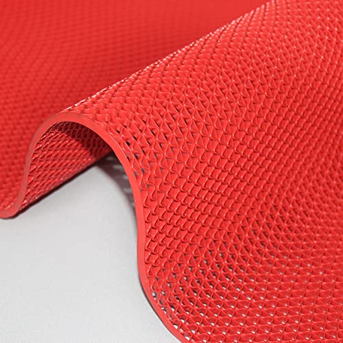 Drainage Non Slip Mats 3'x16.4' Heavy Duty Commercial Floor Mat Mesh Hollow Door Mat Roll for Swimming Pool Bathroom Kitchen Garage Indoor Outdoor Wet Area,Red,0.9×5M/3×16.4FT - color: Red, size: 35.4" x 196.8"