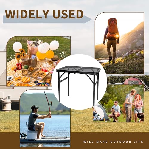 HPC Decor Folding Grill Table-Camping Table with Mesh Desktop,Portable Picnic Table with Carry Handle,27/56cm Height Adjustable Metal Table-Outdoor Grill Table,Folding Table for Outside Inside Use. - size: 2*1.8FT
