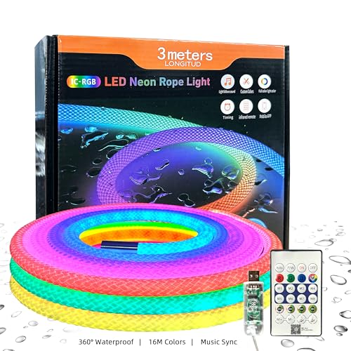 9.84ft LED Neon Rope Lights, Waterproof Music Sync Strip Lights with Remote & APP Control, USB-Powered Flexible Lighting for Christmas Halloween Decor, Gaming Room Bedroom Indoor Outdoor Decoration - size: 9.84 ft