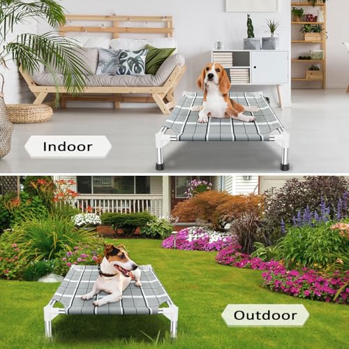 Elevated Raised Outdoor Dog Bed - Cooling Lifted Outside Dogs Cot Bed with Non-Slip Feet Dog Hammock Bed with Stainless Steel Frame Portable Puppy Pet Bed for Indoor & Outdoor - size: S:20'' x 20'' x 6''