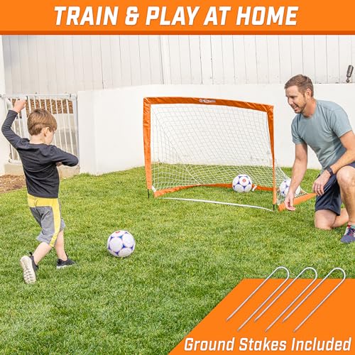 GoSports Portable Soccer Goals for Kids - 13 Color Options - Choose 4 x 3 ft or 6 x 4 ft - Team Tone Pop Up Nets for Backyard - color: Orange, style: 4 ft x 3 ft