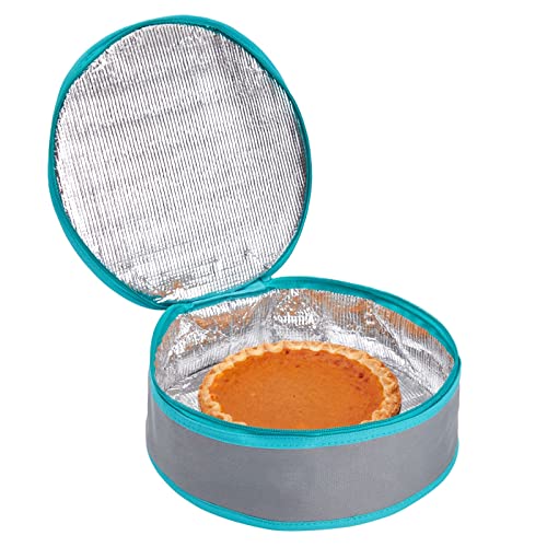 Insulated Round Thermal Casserole Food Carrier for Lunch, Lasagna, Potluck, Picnics, Vacations - Teal and Grey - size: 12.25x12.25x4.5