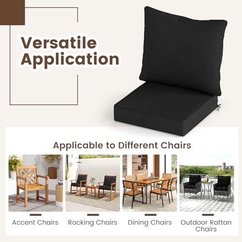 Giantex Patio Cushion Set, Outdoor Chair Seat Pads w/Non-Slip Rope Belts, Detachable Patio Furniture Cushions, Thick Seat Cushion & Back Cushion for Living Room Floor Sofa Patio Garden Chair (Black) - color: Black