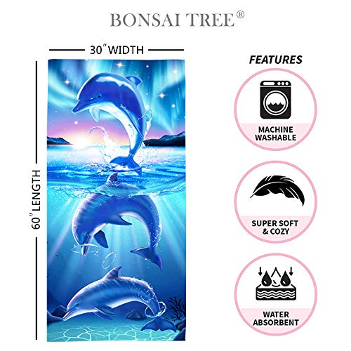 Bonsai Tree Dolphin Beach Towel, Cute Ocean Dolphins Themed Microfiber Bath Towel Gifts for Kids, Funny Abstract Animals Cartoon Sand Free Quick Dry Travel Towels for Boys Girls Pool Sports 30" x 60" - color: Dolphin 1, size: 30"x60"