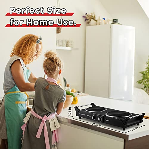 Hot Plate, Techwood 1800W Double Infrared Ceramic Electric Stove for Cooking, Dual Control Cooktop Burners, Portable Anti-scald Handles Suitable for RV/Home/Camp, Compatible for All Cookwares - color: Black, size: Infrared Ceramic Double Burner