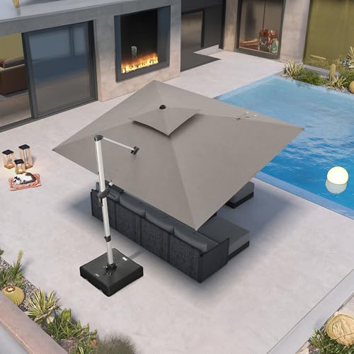 PURPLE LEAF 9' X 12' Cantilever Outdoor Patio Umbrella Large Heavy Duty 360° Rotation Double Top Offset Rectangular Umbrellas for Backyard Deck Pool, Cast Ash - color: Cast Ash, size: 9' X 12'