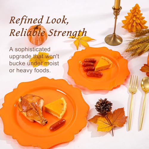 COLOSUS 100pcs orange Disposable Plastic Plate-Heavy duty plate for Party/Wedding/anniversary 50 dinner plates and 50 dessert/salad plates - color: Orange