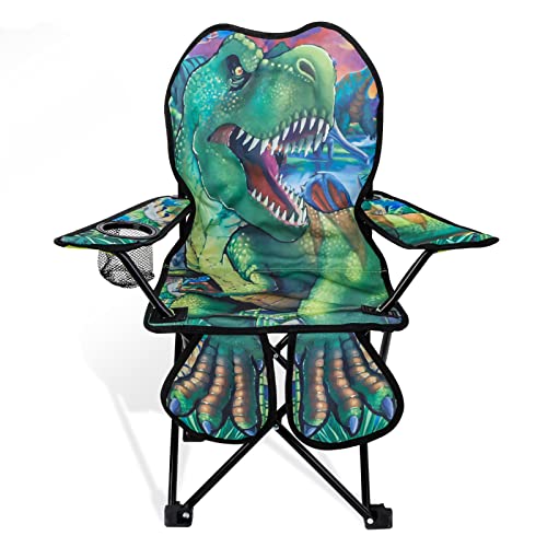 KABOER Kids Outdoor Folding Lawn and Camping Chair with Cup Holder and Carrying Bag, Children's Camping Chairs - color: Green Dinosaur