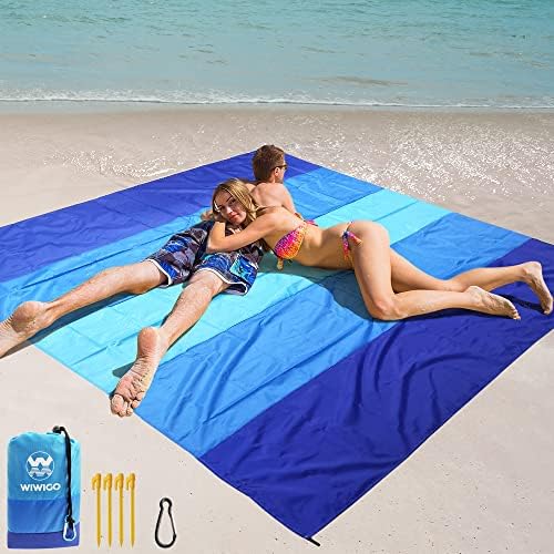 WIWIGO Beach Blanket Waterproof Sandproof Beach Mat 79" X 83"/10'x9'for 2-8 Adults Quick Drying Outdoor Picnic Mat Beach Accessories for Travel, Camping, Hiking - color: Blue, size: 79" X 108"（1-6person）