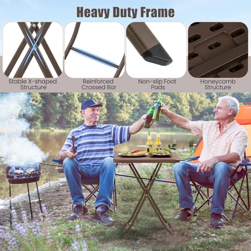 Tangkula 23.5" Square Folding Table, Indoor Outdoor Foldable Plastic Table with Rattan Textured HDPE Tabletop, Sturdy Metal Fame, Carrying Handle, 4 Person Picnic Table for Camping BBQ Party - color: Coffee, size: 23.5 in, style: Classic