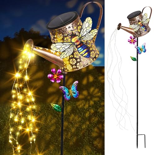 Solar Watering Can with Lights Outdoor Garden, 41in Large Bee Garden Stake Lights, Waterproof Decoration for Yard Lawn Pathway, for Mom Grandma Women Birthday Gardening Gift - color: Bee-Yellow
