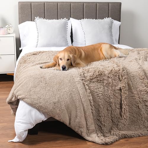 PetAmi Waterproof Dog Blanket for Couch, Queen Bed & Furniture,Reversible Sherpa & Faux Fur Pet Blanket, Leakproof Throw for Large Dog Cat, Washable Soft Calming Sofa Protector (90x90 Taupe) - color: Taupe, size: Queen (90x90)