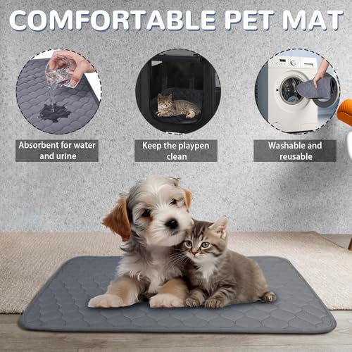 Portable Dog Cat Playpen with Waterproof Pad,Collapsible Pet Puppy Kitten Crate,Foldable Small Animals Kennel Cage for Indoor Outdoor Travel Camping,Water-Resistant Breathable Shade Cover (Grey M) - color: Grey, style: Medium(32*24*22)