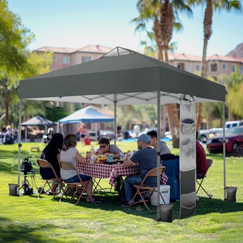 PHI VILLA 10x10ft 1-Person Setup Pop Up Canopy Tent Instant Portable Shelter w/ 1-Button Push, Case, 4 Weight Bags - Gray - color: Gray, size: 10×10 one push