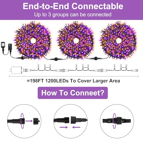 echosari Connectable 400 LED Halloween String Lights, Motion Sensor Scary Sound 66Ft Orange and Purple Halloween Lights Outdoor Waterproof 4 Sound Effects for Yard Party Tree Decor - color: Orange Purple
