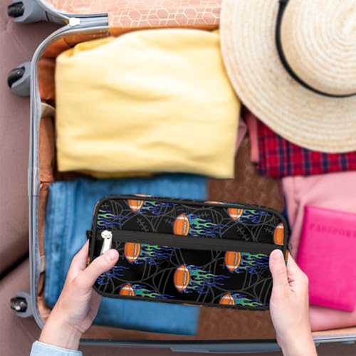 Kids Travel Toiletry Bag - Waterproof Hanging Cosmetic Hygiene Bags for Boys Men - Fire Football Large Shave Kit for Toiletries Accessories Bathroom Stuff - color: Fire Rugby