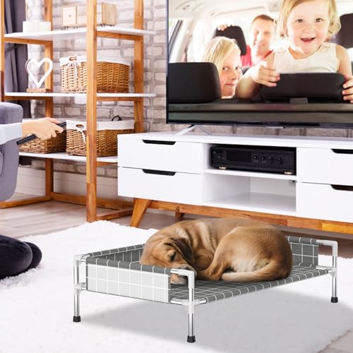Elevated Dog Bed with 3-Sided Fence - Raised Pet Bed with Non-Slip Feet, Durable Elevated Couch for Small/Medium Dogs, Indoor/Outdoor Use with Easy-Clean Fabric - size: (M-)