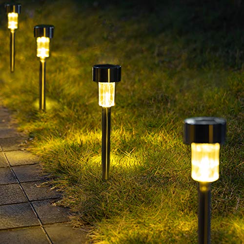 GIGALUMI Solar Pathway Lights, Stainless Steel IP44 Waterproof Auto On/Off Outdoor LED Solar Landscape Lights for Garden, Yard, Patio, Path and Walkway(12 Pack, Warm White) - color: Warm White, size: 12 PACK