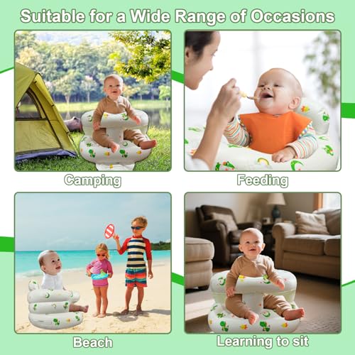 Inflatable Baby Seat for Babies 3-36 Months, Baby Chair with Fence & Built in Air Pump, Blow Up Floor Seat with Back Support, Inflatable Infant Chair Sit Me Up for Home, Travel Green Dinosaur - color: Green Dinosaur