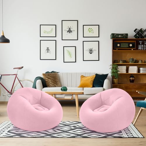 Realspring Inflatable Bean Bag Chairs Outdoor Blow up Camping Chairs Inflatable Lazy Sofa Folding Portable Bean Bag Loungers Couch for Movie Night (Light Pink,2 Pcs) - color: Light Pink