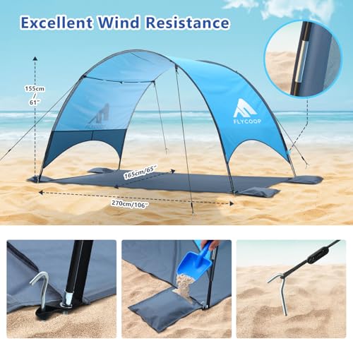 2026 Upgraded Beach Umbrella Canopy with UPF 50+ UV Protection – Portable Beach Tent for Sun, 360° Ventilation, 4 Sandbags, Dual Pockets, Stakes & Ropes, 106 * 65 * 61 inch for 4 People - style: 106*65*61 inch