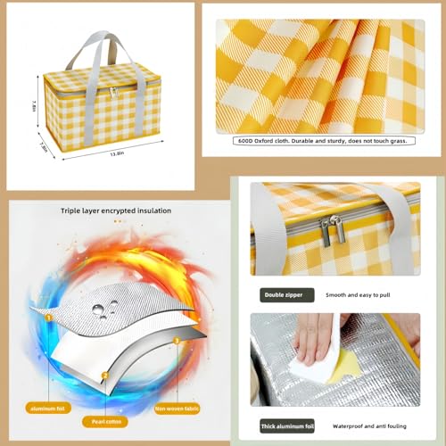 2pcs Insulated Picnic Bag Reusable Cooler Bags with Zipper Top, Foldable Picnic Basket for Food Storage，Portable Picnic Basket for Outdoor Camping, Party, Beach Trip (B) - color: B