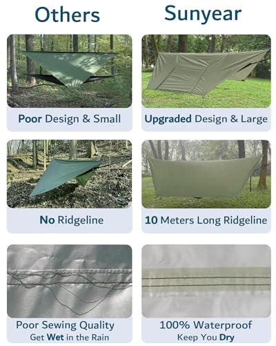 Sunyear Camping Hammock with Net - Double&Single Hammock with House-Like Net- Easy Setup & Pack, Lightweight & Portable, Perfect for Hiking, Backpacking, Outdoor Sleeping - color: Usa Green Bundle, size: 106"L x 55"W