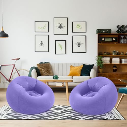 Realspring Inflatable Bean Bag Chairs Outdoor Blow up Camping Chairs Inflatable Lazy Sofa Folding Portable Bean Bag Loungers Couch for Movie Night(Light Purple,2 Pcs) - color: Light Purple