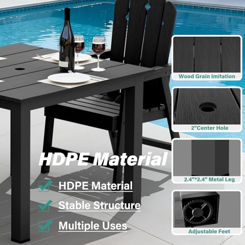 5-Piece Patio Dining Set, Outdoor Dining Set for 4, HDPE All-Weather Outdoor Furniture with 35.43” Umbrella Hole Table, 4 Armchairs, Black - color: Black, size: 4 Armchairs