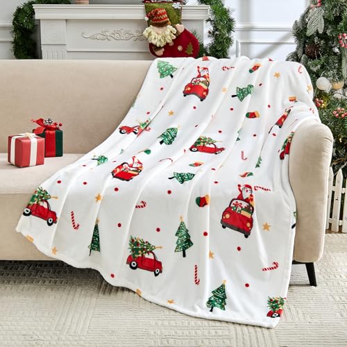 Edenleaf Christmas Blanket - White Holiday Throw with Santa Claus & Snowman - Warm Cozy Fleece Winter Blanket, 60x80 Inches，White - color: 04 Christmas White, size: Blanket-60"x80"