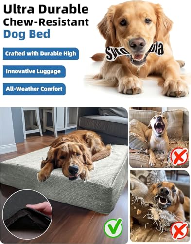 Sytopia Indestructible Dog Bed, 42" XL Chew Proof Dog Bed for Extra Large Dogs (90 lbs), Durable Waterproof Pet Bed, Chew Resistant Dog Crate Pad, Washable Cover, Indoor & Outdoor Use, Light Gray