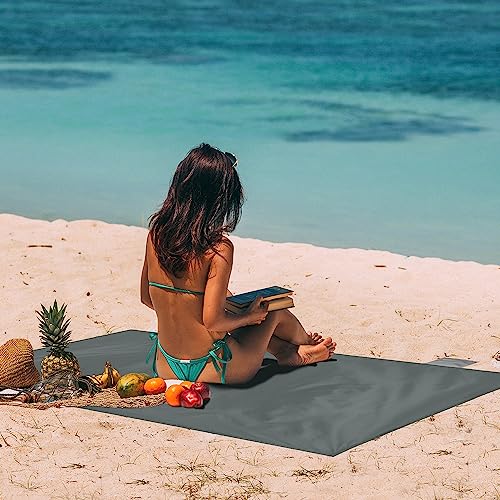 Odoland Beach Blanket Picnic Blanket, 43.3" x 27.5" SandProof Waterproof Outdoor Pocket Blanket with Portable Bag, Foldable Lightweight Sand Free Beach Mat for 1 People Hiking, Camping, Travel, Grey - color: Gray, size: 27.5" x 43.3"(1 People)